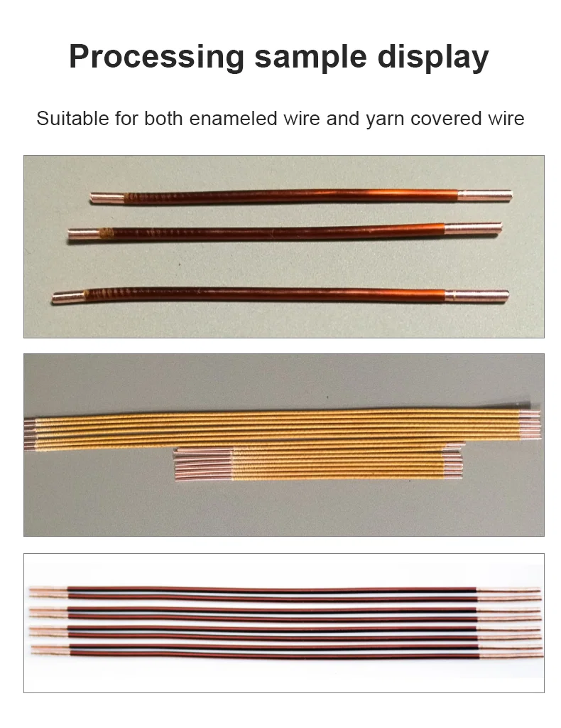 sample display of Enameled wire stripping cutting machine, Enameled Wire Skin Peeling Machine, 6 Mm Square Yarn Wire Skin Remove, Enameled Wire Paint Remove Equipment 