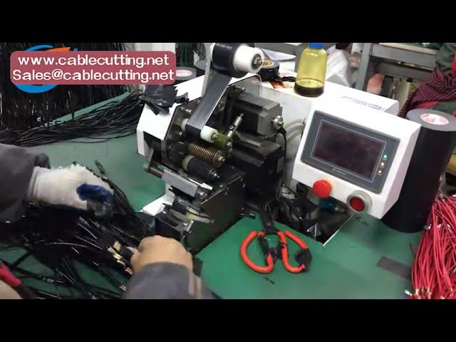 Automatische Bandwickel- und Schneidemaschine für geflochtene Seile, Runddrähte und Kabel